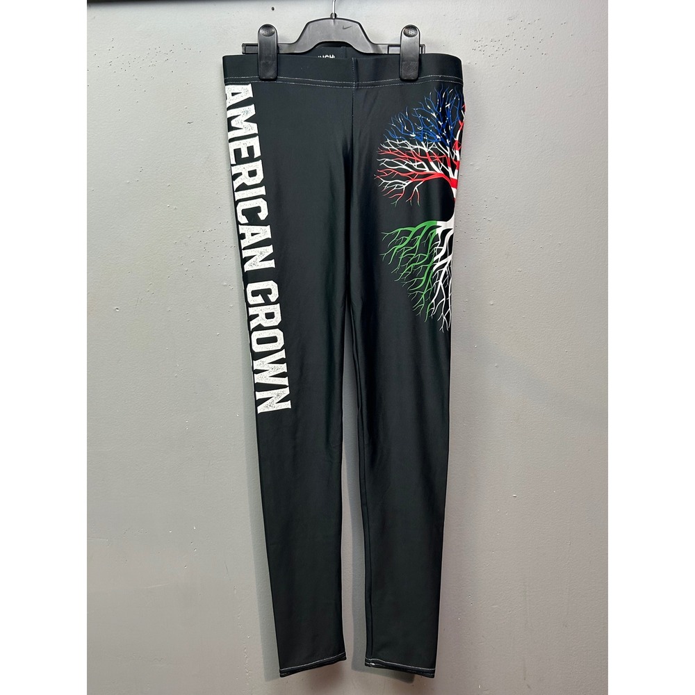 Gearbunch Leggings Womens Medium Black American Crown Irish Roots Graphic Yoga